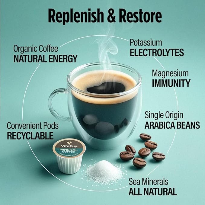 VitaCup Mineral Coffee Pods with Trace Minerals, Hydrate, Replenish & Restore, w/Sea Minerals