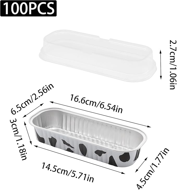 100 Pack 6.8oz Aluminum Cake Pans with Lids Rectangle Mini Loaf Pans Baking Cups Disposable Cupcake