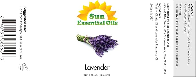 Sun Essential Oil - Lavender Essential Oil 8 oz (236 ml) with Dropper for Diffuser, Humidifier