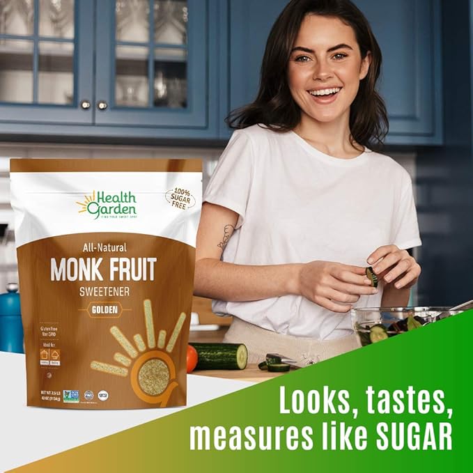Health Garden Monk Fruit Sweetener, Golden- Non GMO - Gluten Free - 1:1 Sugar Substitute - Kosher