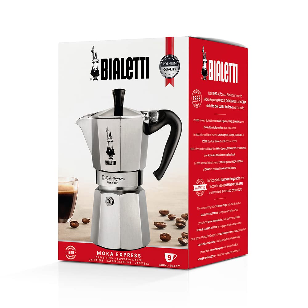 Bialetti - Moka Express: Iconic Stovetop Espresso Maker, Makes Real Italian Coffee, Moka Pot 9 Cups