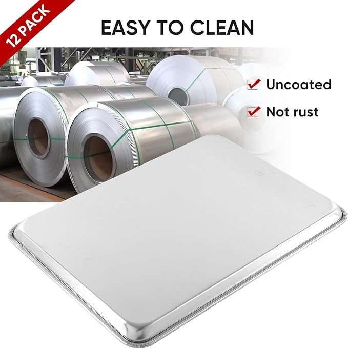 TENUP 12 Pack Aluminum Half Sheet Pan, 18" x 13" Heavy Duty Commercial Baking Tray Reinforced Rim