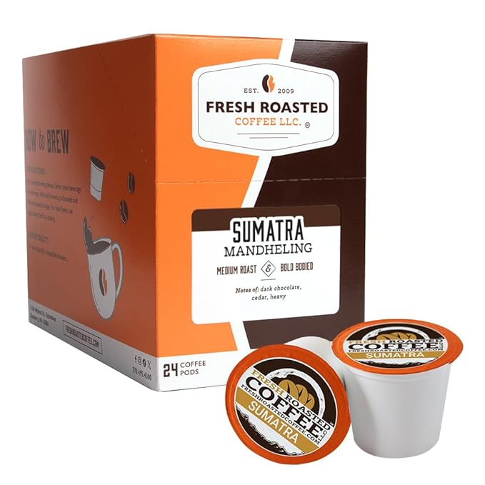 Fresh Roasted Coffee, Sumatra Mandheling |100% Single Origin | Medium Roast, 24 Pods for K Cup