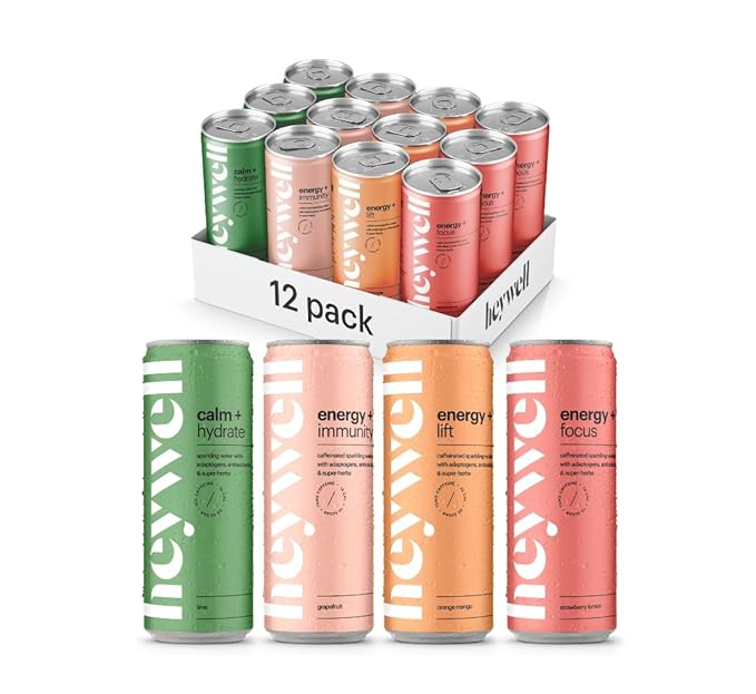 Heywell Sparkling Adaptogenic Water, Variety Pack 12 Fluid Ounce (Pack of 12) Includes - Lime