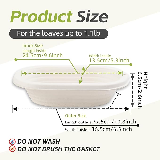 2x 11inch Oval Pulp Bread Proofing Basket Sourdough Banneton Brotform with Linen Liner Cloth Cover
