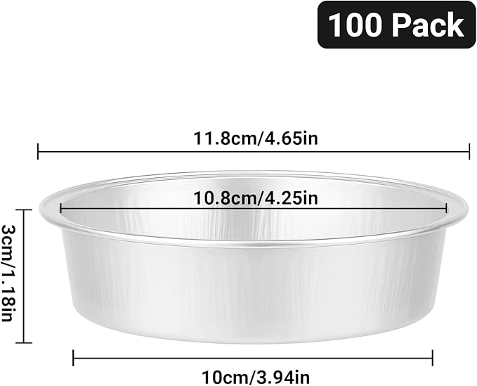Beasea Aluminum Ramekins, 100 Pack 4" 7.3oz 215ml Mini Disposable Baking Foil Cups No Lids Ramekin