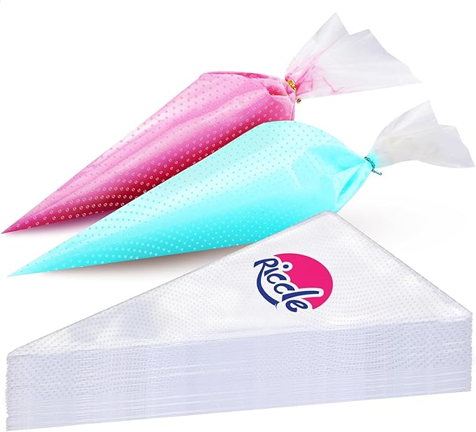 Riccle Disposable Piping Bags 16 Inch - 100 Textured Anti Burst Pastry Bags - Icing Piping Bags for