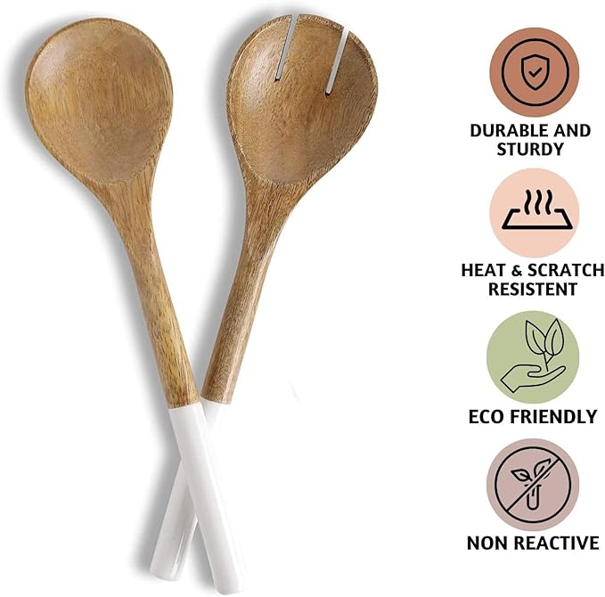 Folkulture Salad Servers or Salad Tongs, Wooden Utensils for Serving Salad, 12-inch Spoon and Fork