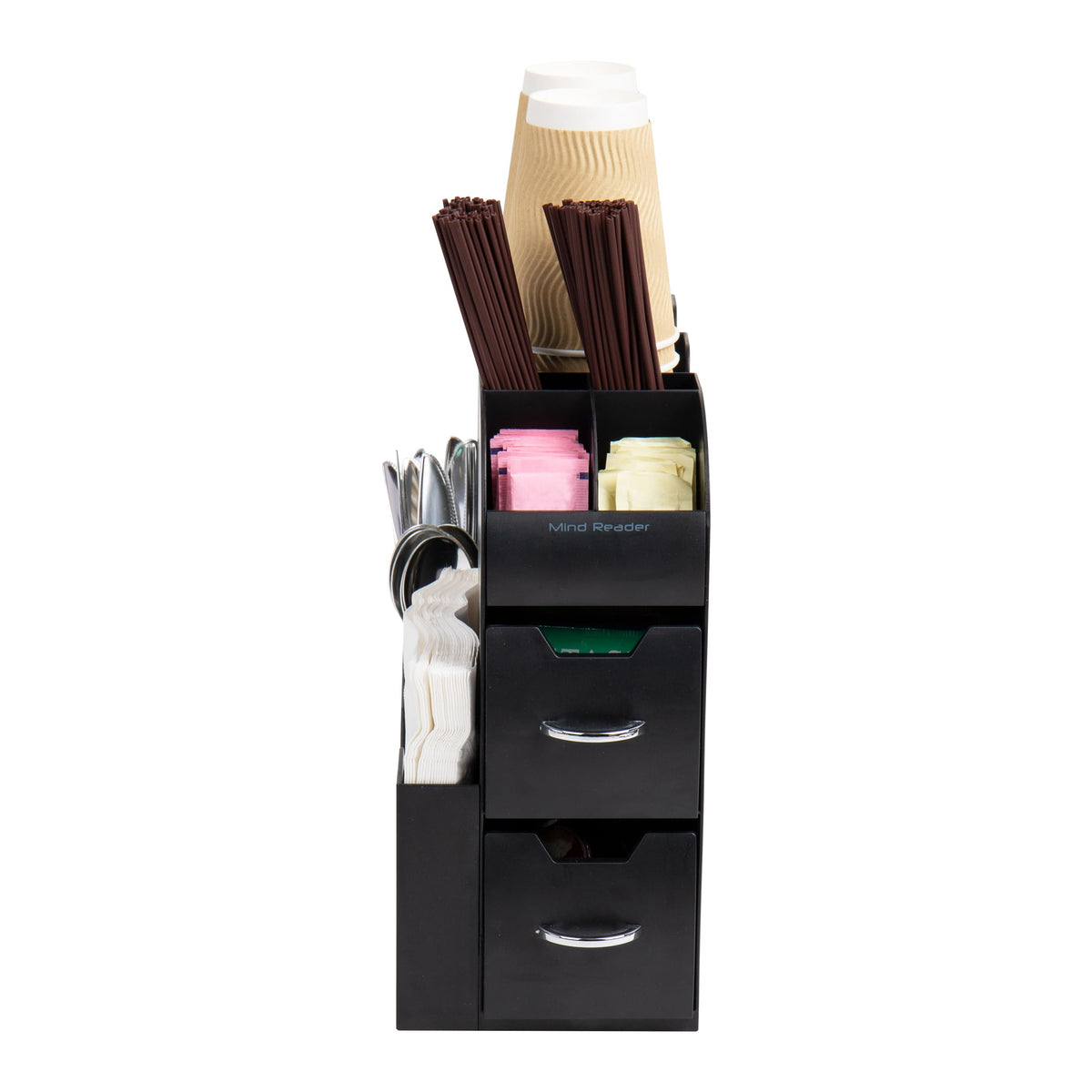 Mind Reader Cup and Condiment Station, Countertop Organizer, Coffee Bar, Kitchen, Stirrers, 5.35"W