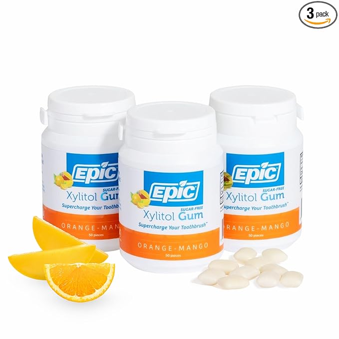 Epic 100% Xylitol Orange Mango Chewing Gum - Sugar Free, Aspartame Free Dental Gum - Supports Oral