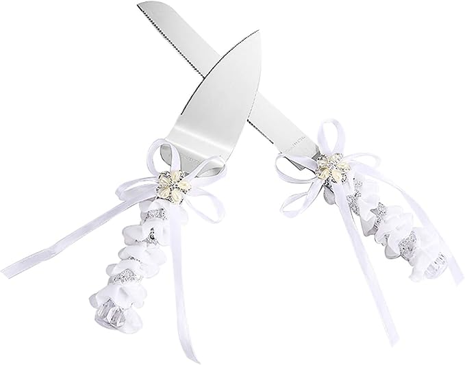 TANG SONG Stainless Steel Elegant Wedding Cake Knife and Serving Set Resin Plastic Handle Pearl