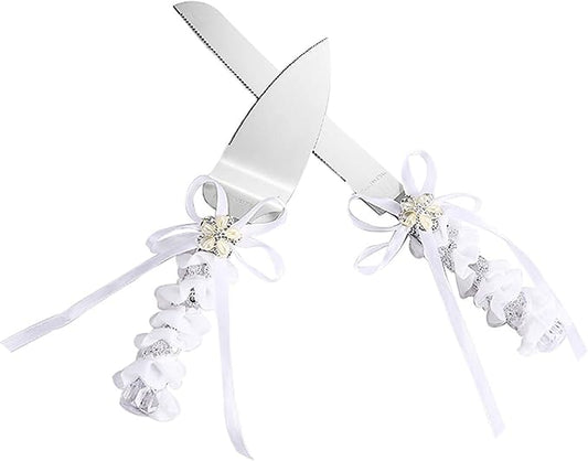 TANG SONG Stainless Steel Elegant Wedding Cake Knife and Serving Set Resin Plastic Handle Pearl