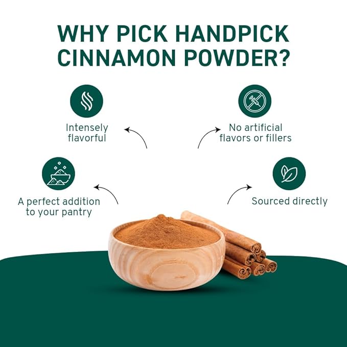 HANDPICK, Cinnamon Powder (397g/14oz) Non GMO, Gluten Free, 100% Raw, Sourced from South India, For