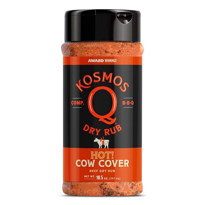 Kosmos Q Cow Cover HOT BBQ Rub, Savory & Spicy Meat Seasoning with Chili Pepper, Garlic, Onion