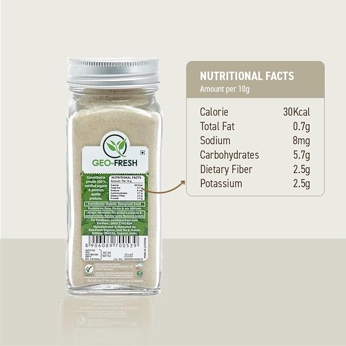 Geo-Fresh Fenugreek Powder Organic ??2.29 oz (65g) ??Organic Fenugreek Powder ??Ground Spices for