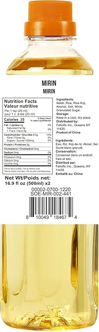 Soeos Mirin Cooking Wine, 16.9 fl oz (2 * 500ml) Pack of 2, Traditional Rice Wine, Authentic