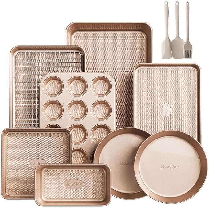 12-Piece Nonstick Bakeware Set with Baking Pan, Cake Pan, Muffin Pan, Loaf Pan, Square Pan