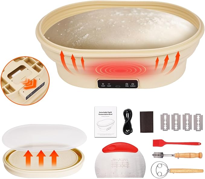 4L Heating Bread Proofing Basket Set Foldable Thermostatic Silicone Bowl with 77-122??6 Gears