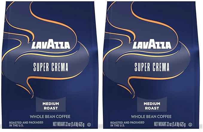 Lavazza Super Crema Whole Bean Coffee, Medium Espresso Roast, Arabica and Robusta Blend, 22 oz Bag