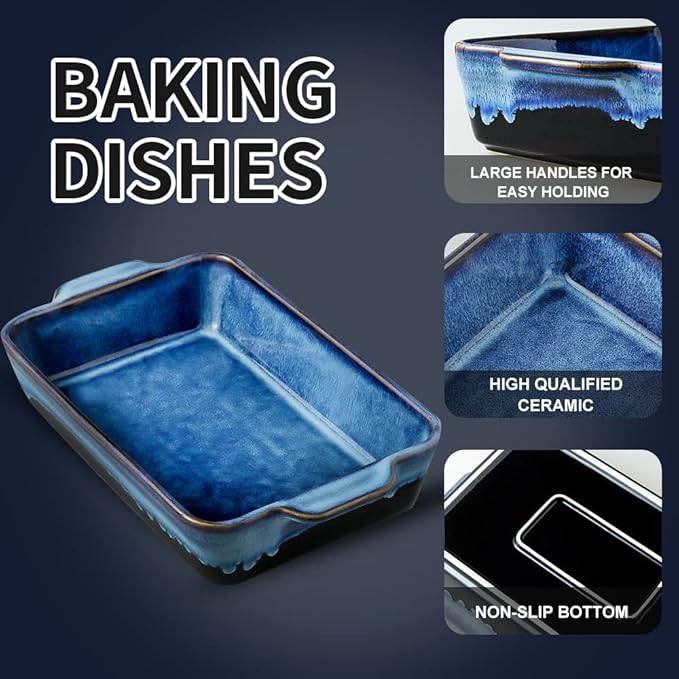 KOOV Bakeware Set, Ceramic Baking Dish Set, Rectangular Casserole Dish Set, lasagna Pan, Baking