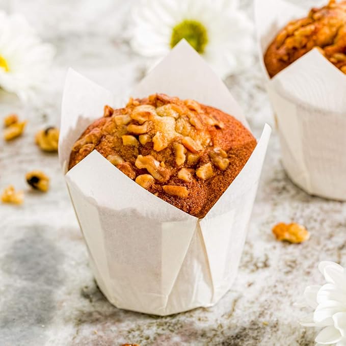 Restaurantware Panificio Premium 4 oz White Paper Tulip Baking Cup: Paper Baking Cups Perfect for