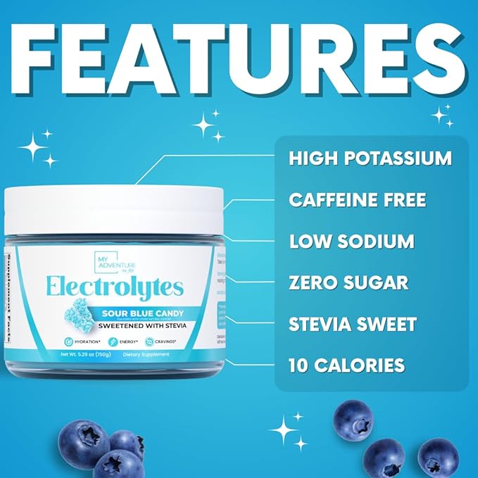 Zero Sugar - Sour Blue Candy Electrolytes Powder - Refreshing Hydration - Caffeine Free Energy