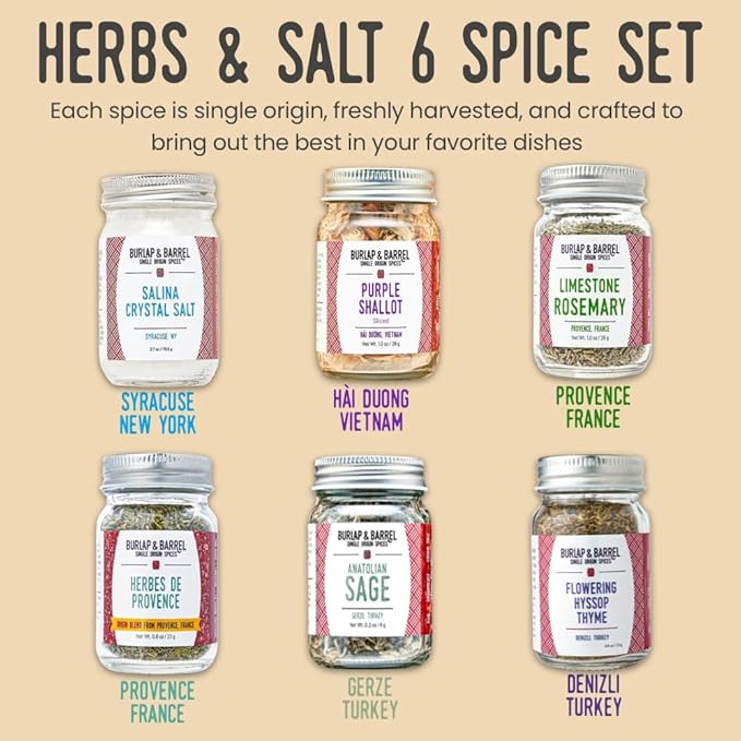 Burlap & Barrel Herbs & Salt 6-Pack Gift Set- As Seen on Shark Tank! Make Your Own Spice Blend