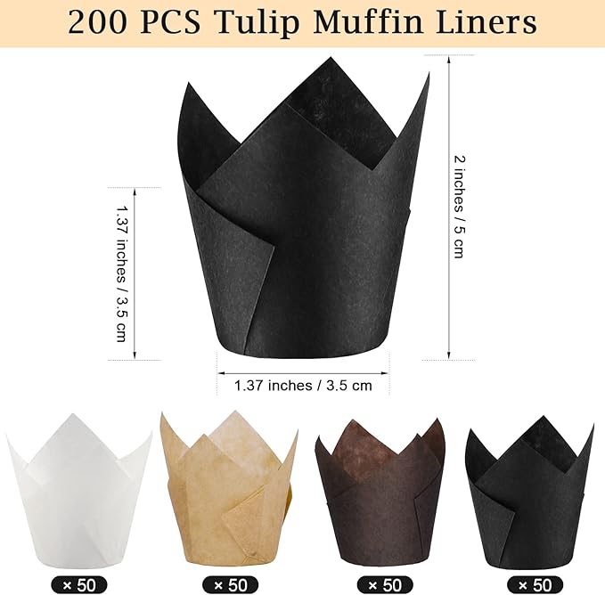 Ruisita 200 Pieces Mini Tulip Cupcake Liners, Tulip Baking Cups, Greaseproof Cupcake Muffin Liners