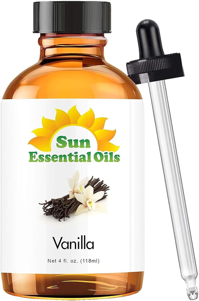 Sun Essential Oils - Vanilla Essential Oil 4 oz with Dropper for Diffuser, Skin, Hair, Humidifier &