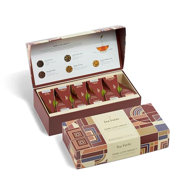 Tea Forte Frank Lloyd Wright Petite Presentation Box Tea Gift Set Sampler, 10 Count, 2 of Each