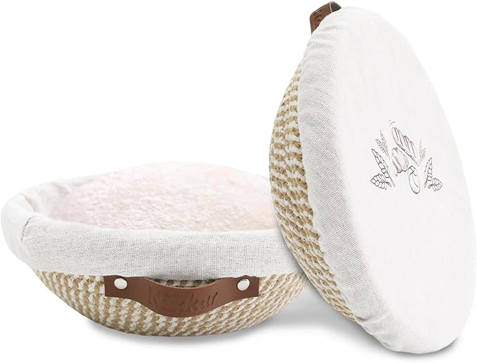 Banneton Bread Proofing Basket Set of 2, 9 Inch & 10 Inch Round Cotton Rope Sourdough Bread Baking