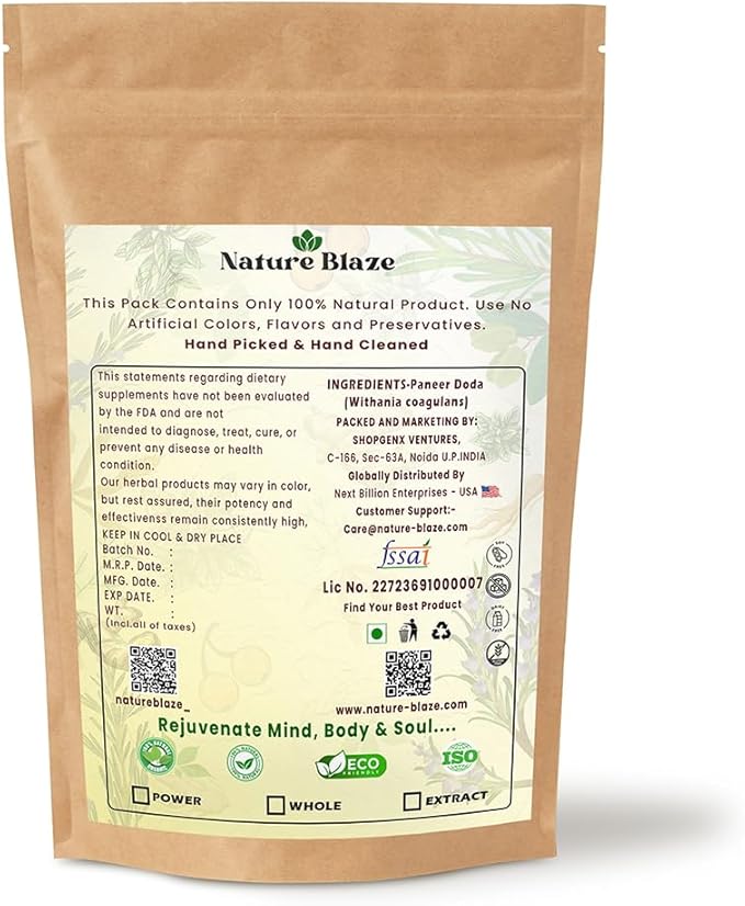 Nature Blaze Ayurveda Paneer Phool | Paneer Doda/DODI | Withania Coagulans Whole 4 Oz (114Gm /