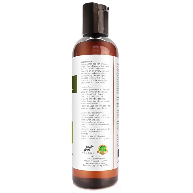 velona USDA Certified Organic Olive Oil - 4 Fl Oz | 100% Pure and Natural Carrier Oil | Extra