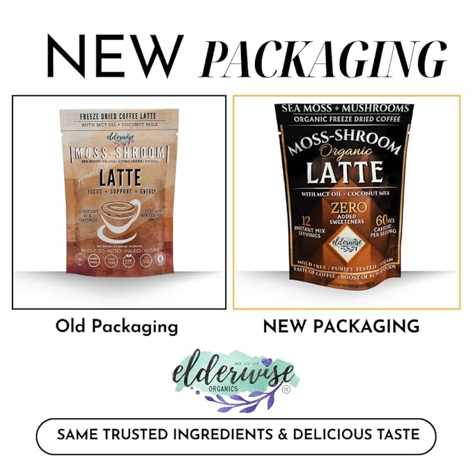 Elderwise Organics Coffee - Latte - Lion's Mane, Chaga, Reishi, Cordyceps, MCT Oil, Coconut Cream &