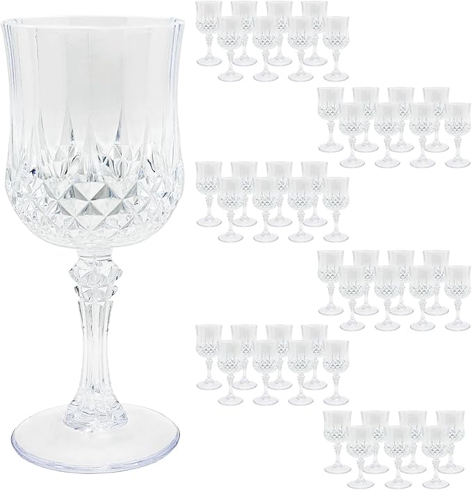 48 PCS Plastic Wine Glasses Clear,Reusable Plastic Wine Glasses,White Goblet Glass,Durable and