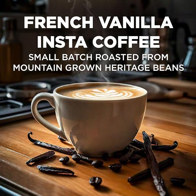 Maud's French Vanilla Instant Coffee, 26 ct, 100% Arabica Coffee, Medium Roast, Instant Hot or Iced