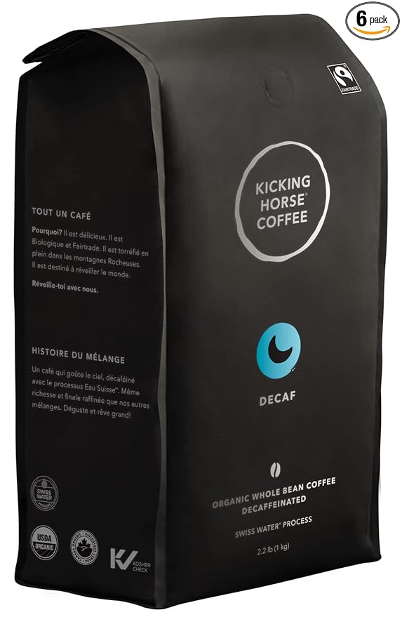 Kicking Horse Coffee Decaf, Swiss Water Process, Dark Roast, Whole Bean, Certified Organic