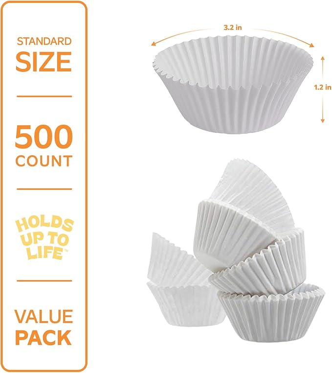 GUSTO White Cupcake Liners [500 Count] - Grease-Proof, Food-Grade Baking Cups - Standard Muffin