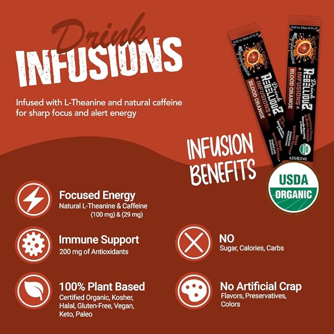 Rebellious Blood Orange Organic Drink Mix ??Organic Zero Calorie Energy Drink Mix | Monk Fruit &