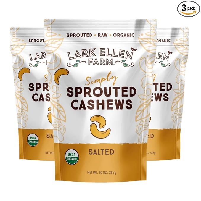 Lark Ellen Farm Sprouted Salted Cashews - Non GMO, Healthy Keto Snacks, Paleo, Gluten Free, Vegan