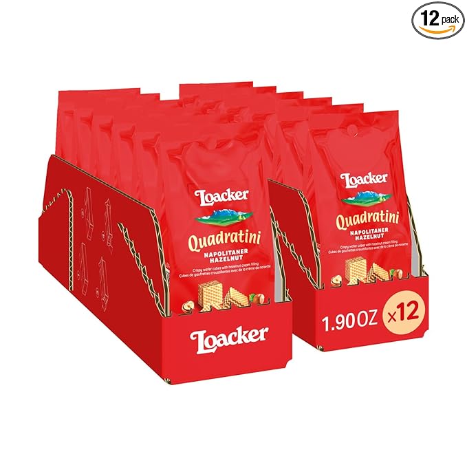 Loacker Quadratini Hazelnut Bite-Size Wafer Cookies, Crispy Wafers with 4 Creamy Layers of Hazelnut