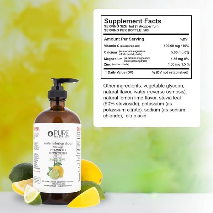 Pure Inventions - Lemon Lime Water Infusion Drops - Antioxidants, Vitamin C & Electrolytes - Health