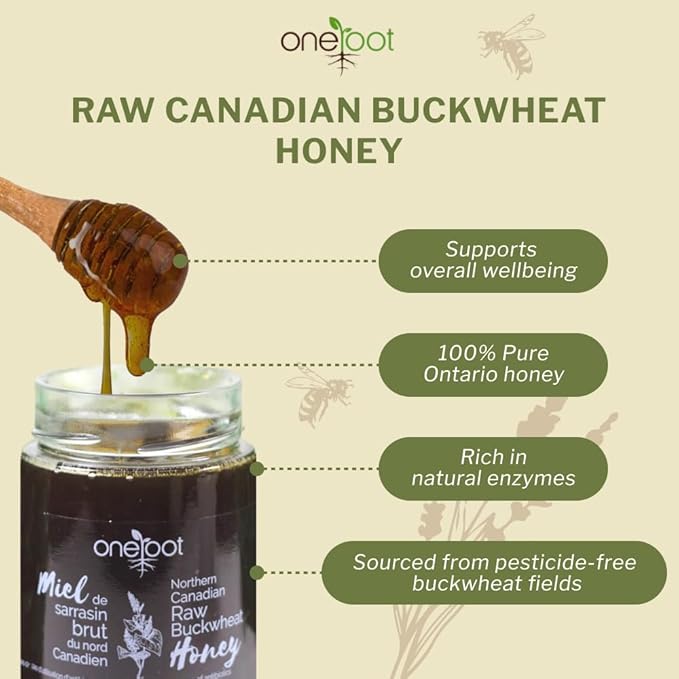 OneRoot Raw Buckwheat Honey - 500g/17.6oz, Unheated, Unfiltered and Unprocessed Natural Dark Honey