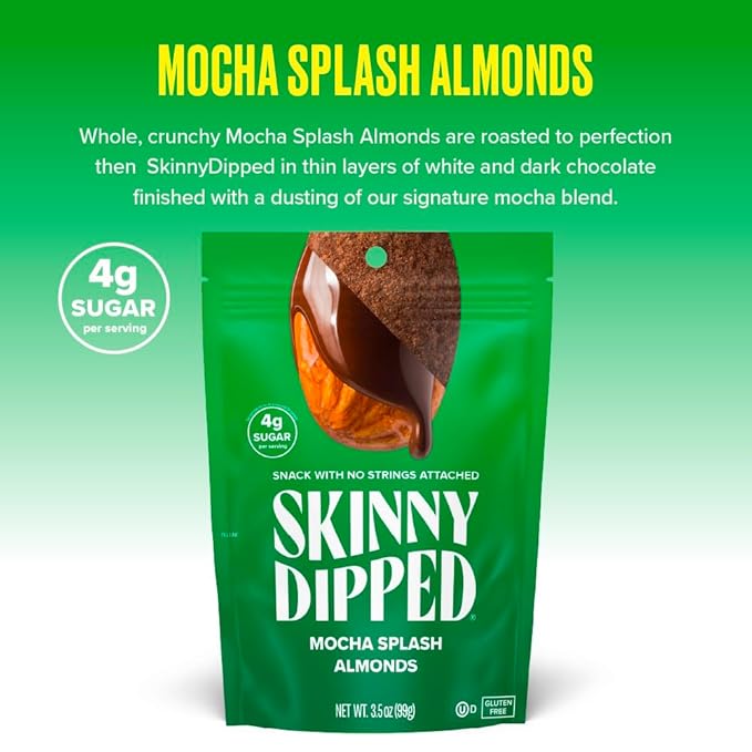 SkinnyDipped Peppermint and Mocha Splash Almonds Variety Pack Bundle, Healthy Snack, Plant Protein