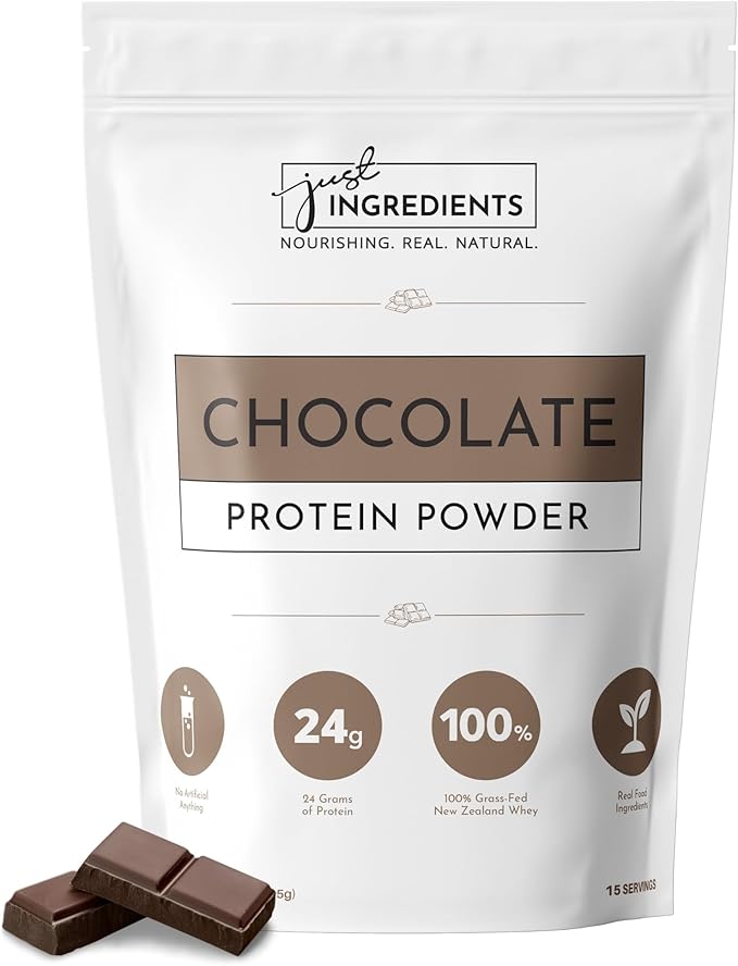 JUST INGREDIENTS Protein Powder | 15 Servings | 24g Protein | Chocolate Flavor Made with 100%