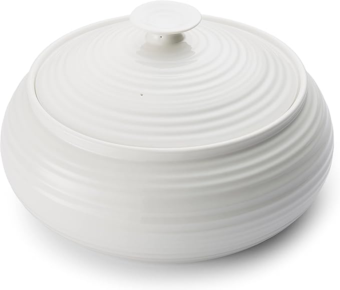 Portmeirion Sophie Conran Low Covered Dish | 3 Qt. White Round Serving Dishware | Made from Fine