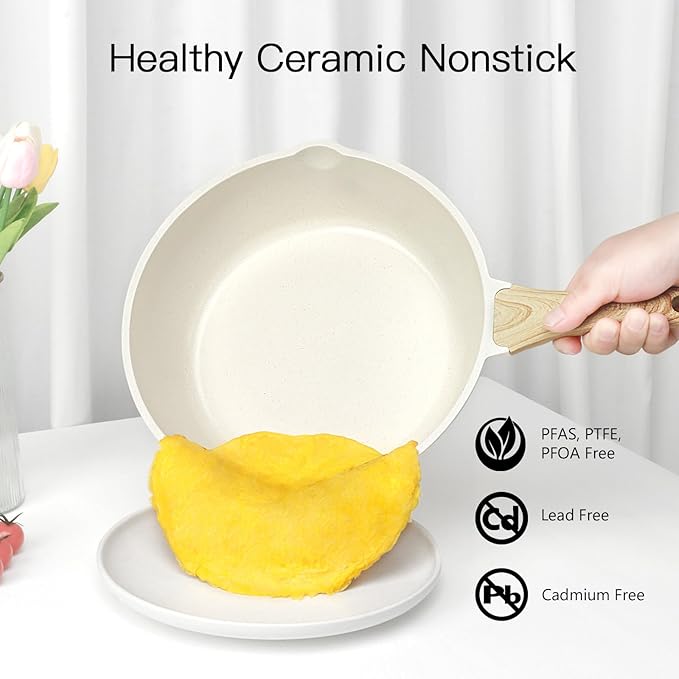 GiPP Ceramic Pots and Pans Set Non Stick - 17 Pcs Nonstick Cookware Set, Non-toxic Healthy Kitchen