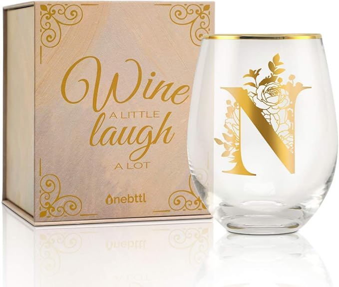Onebttl Unique Stemless Wine Glasses, Initial Wine Cup for Red or White Wine - 18oz, Monogrammed