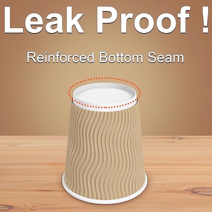 Hot 8 oz Disposable Insulated Corrugated Sleeve Ripple Wall Paper Coffee Cups for Drink, 100,8oz