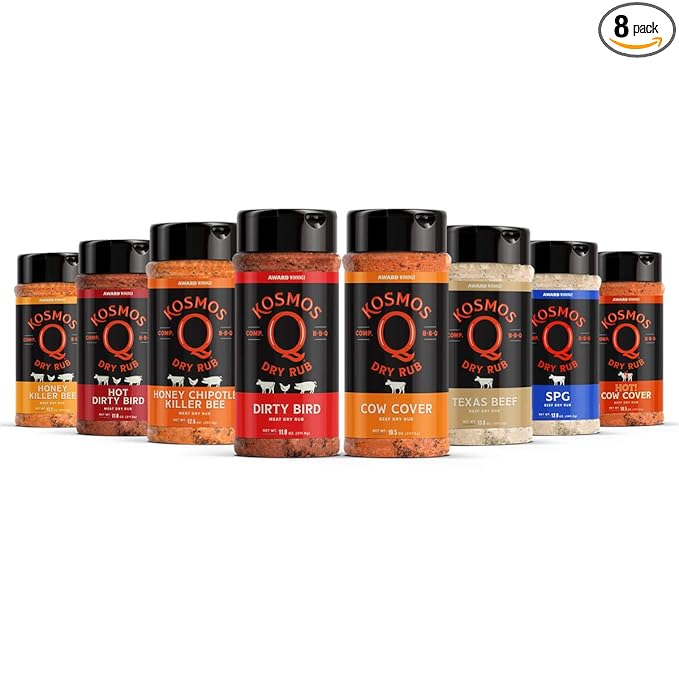 Kosmos Q BBQ Grill Spices and Seasonings Set - 8 Flavor Variety BBQ Rub Seasoning Gift Set for